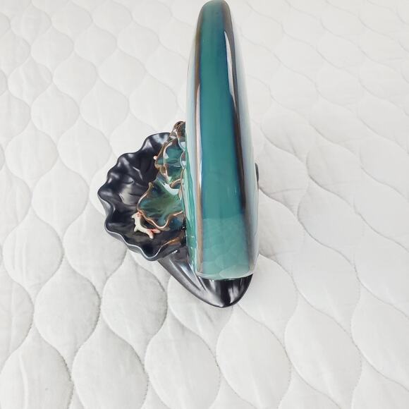 Ceramic Backflow Incense Burner Crescent Moon Lotus Waterfall Koi Fish Blue - Picture 3 of 7